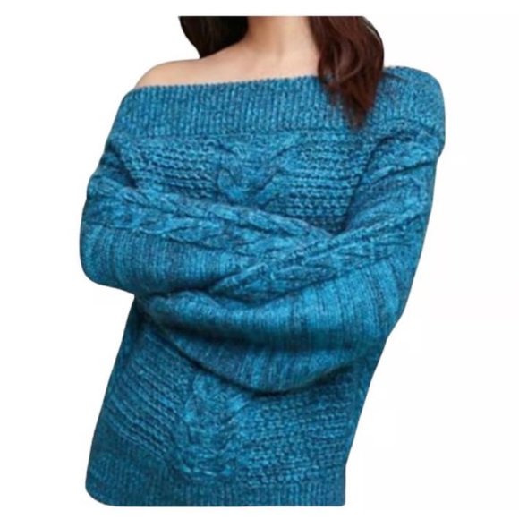 Anthropologie Sleeping On Snow Women's Chunky Knit Teal Sweater Size Small - Picture 1 of 7
